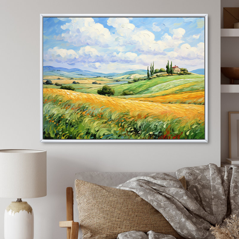 Van Gogh, reproduction d'art sur toile, "Rolling Hills I", H 12 po x l 20 po x P 1 po, Cadre flottant blanc