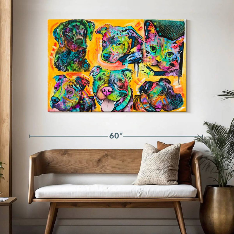 Brampt 5 Dogs And A Cat, 32" H x 48" W