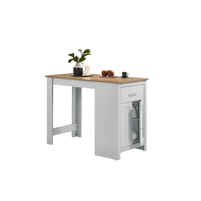 Alonzo 47"W Oak and White Counter Height Dining Table – Compact Modern Table for Kitchen, Apartment, or Small Dining Room with Wood and Metal Design