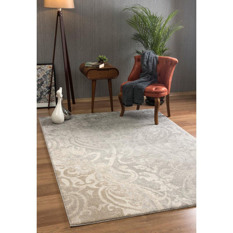 Rug Branch Adrian 8' x 11' (7'8" x 10'9") Grey/Beige Distressed Damask Indoor Area Rug, Transitional, Medium Pile, Stain-Resistant Carpet - Living Room, Bedroom, Dining Room, and Kitchen