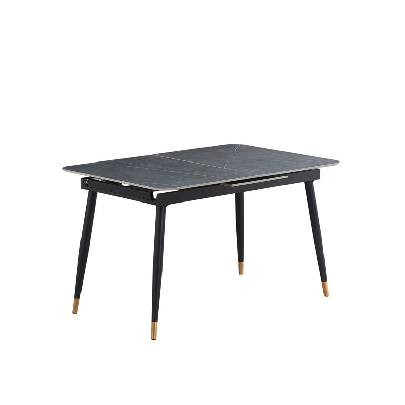 Extendable Stone Top Metal Base Dining Table, Dark Grey