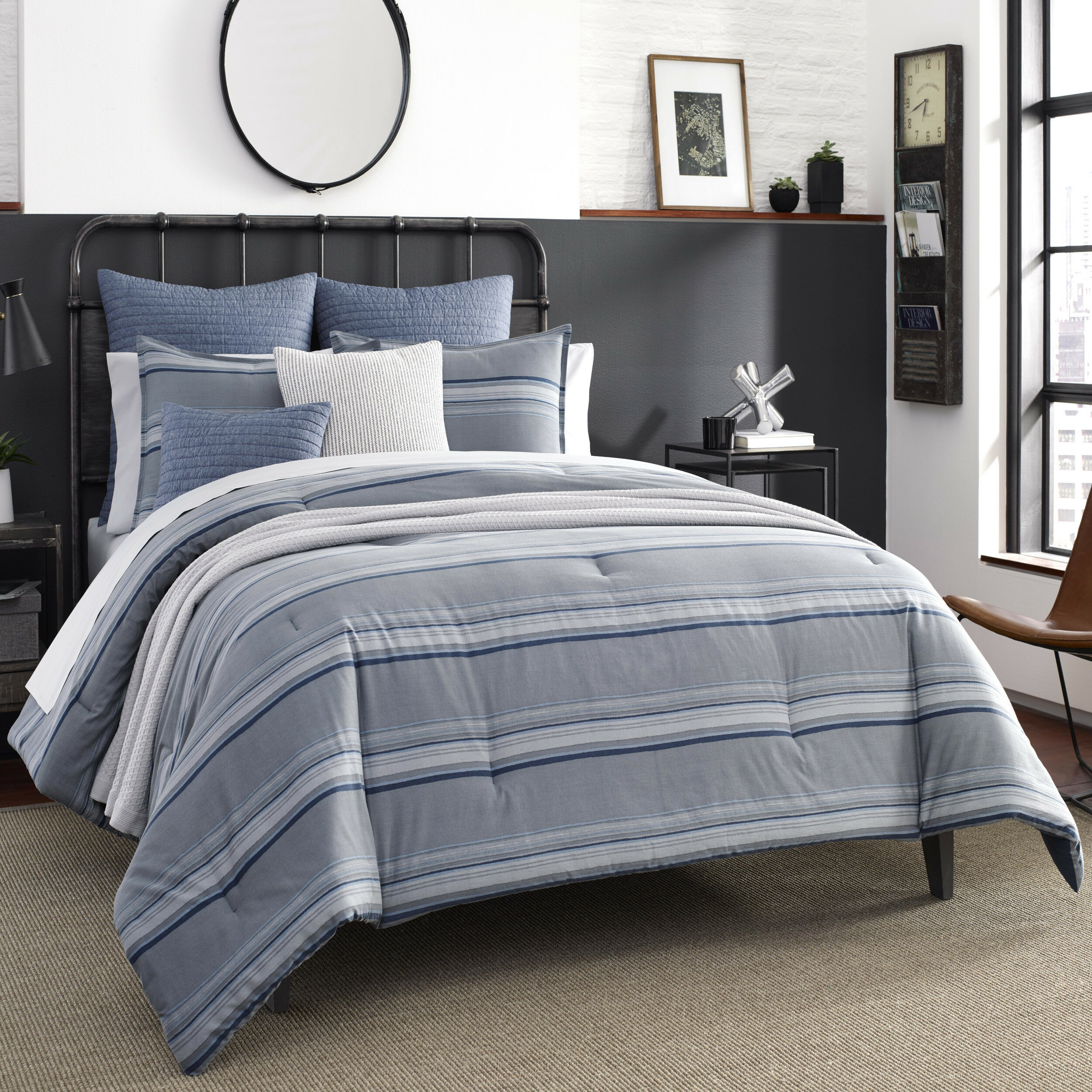 Buy Nautica Grey & Blue Striped Cotton 160 TC King Bedsheet With 2 Pillow  Covers Online at Best Price