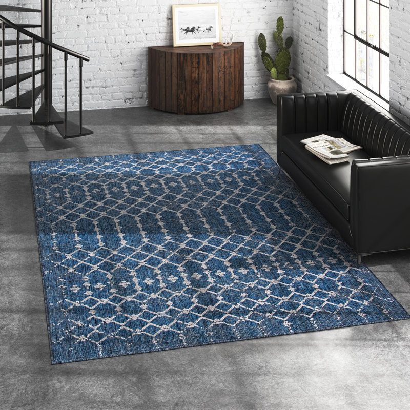 Tapis intérieur / extérieur bleu Kadisha, Rectangle 4 pi x 6 pi