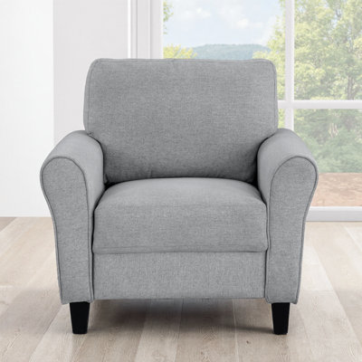 Dark Gray Textured Fabric Upholstered Transitional Chair with Rounded Arms and Attached Cushion