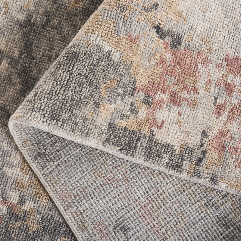Abstract Hand Knotted Wool/Cotton Abstract Rug in Grey/Ivory, Rectangle 6' x 9'