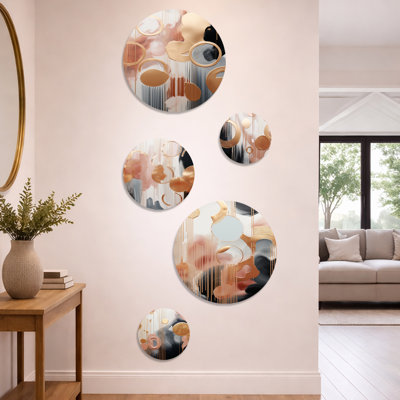 Gold and white Abstract shapes harmony I - Abstract Shapes Metal Wall Decor Set of 5