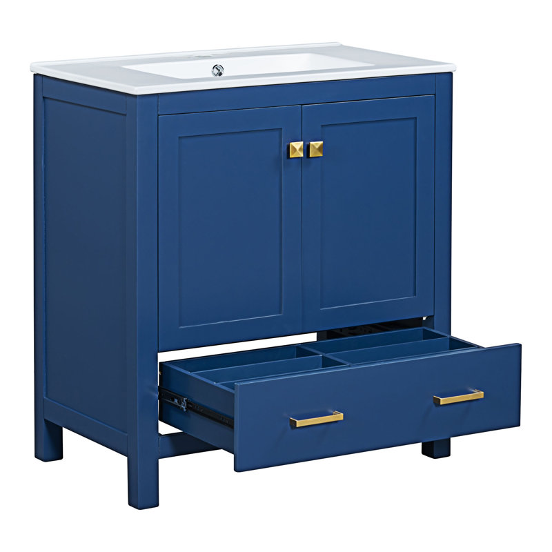 Ensemble de meuble-lavabo double, Doré, Bleu