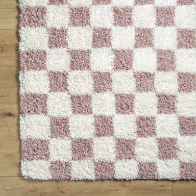 Tapis en polypropylène à carreaux rose Rafe