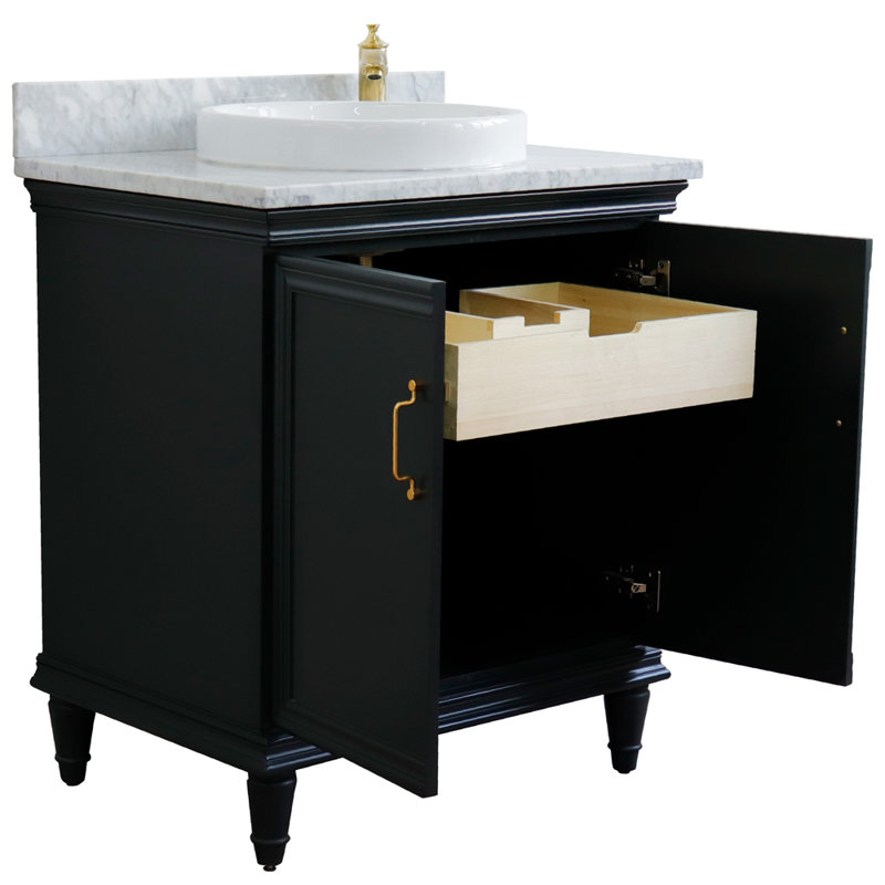 Ensemble de meuble-lavabo simple 31 po Rhian, Gris foncé, Marbre de Carrare blanc