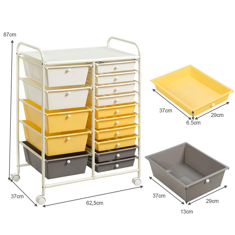 Hallam 15 Drawer Storage Drawer, White, White/Yellow/Grey
