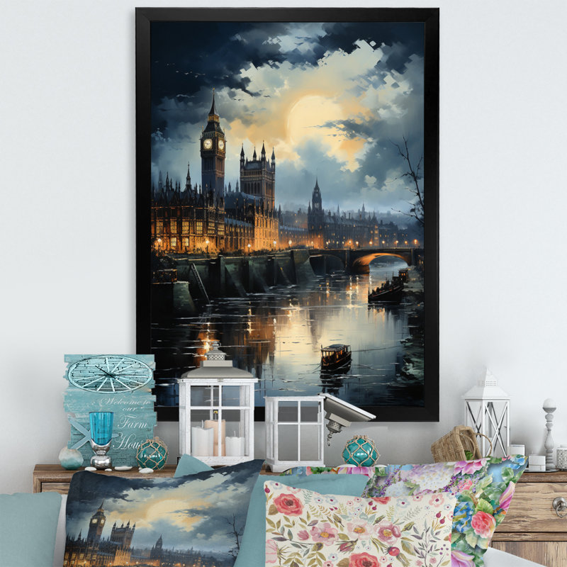«England City Skylineengland Landscape VI - Cityscapes», reproduction d'art sur toile, Cadre photo noir
