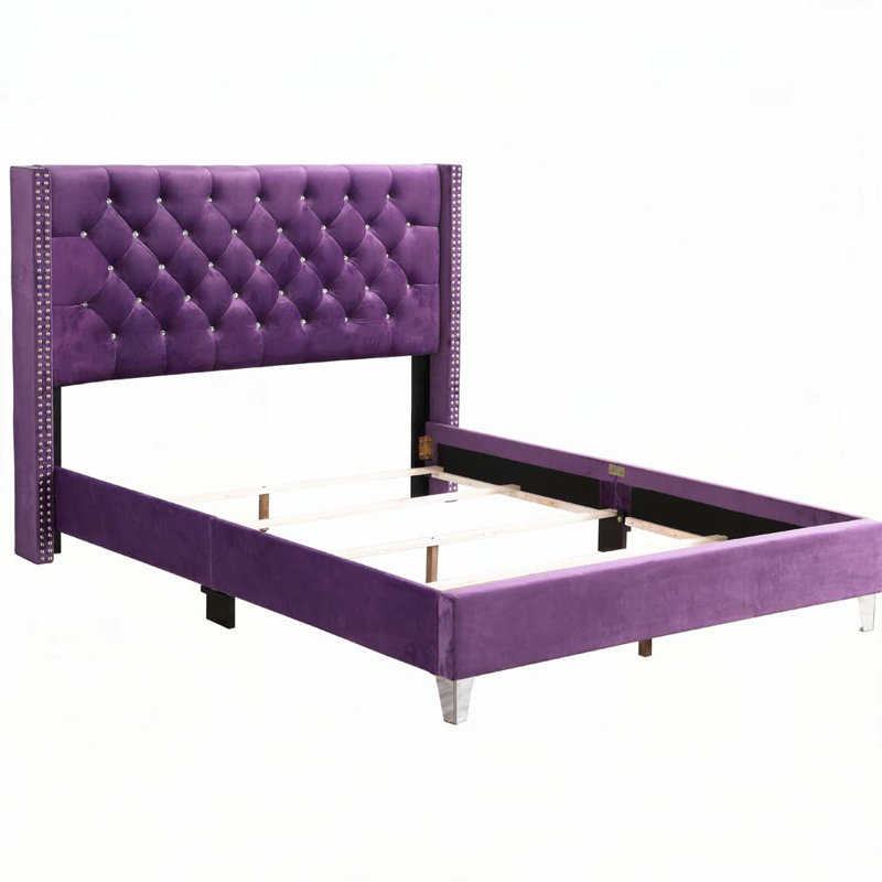 Lit tapissier capitonné standard à profil bas Ashe, Grand, Mauve