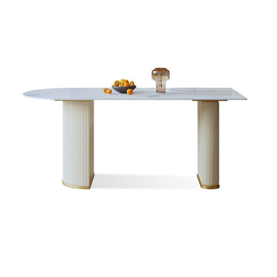 White Semi-Circle Sintered Stone Tabletop Dining Table