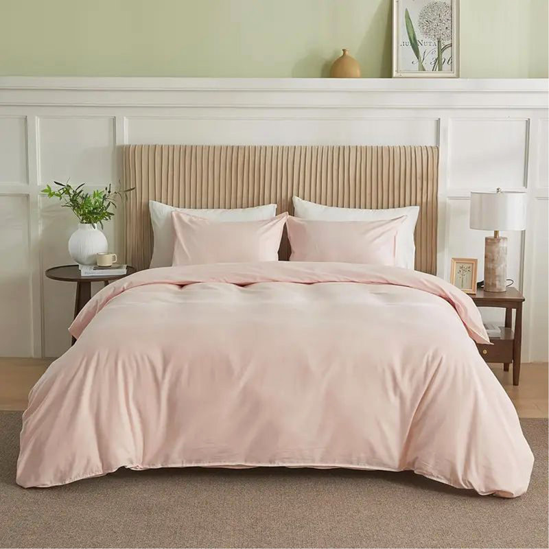 Housse de couette plissée Simply Clean, Housse de couette simple + 2 taies d'oreiller, Rose