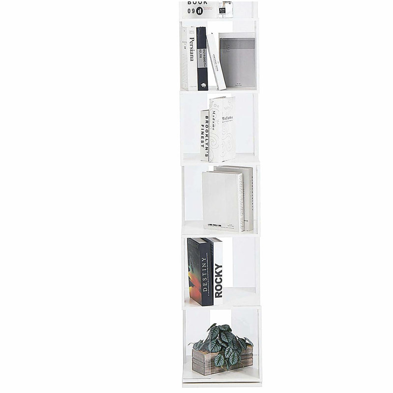 Bibliothèque rotative à 6 niveaux, bibliothèque simple avec plaque en acrylique, Blanc