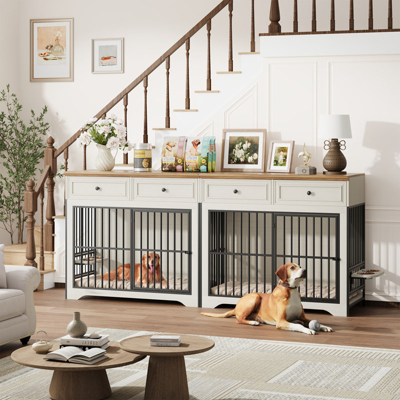 Meuble de rangement robuste pour chien de 42 po à 42 po pour petits, moyens et grands chiens, Blanc antique