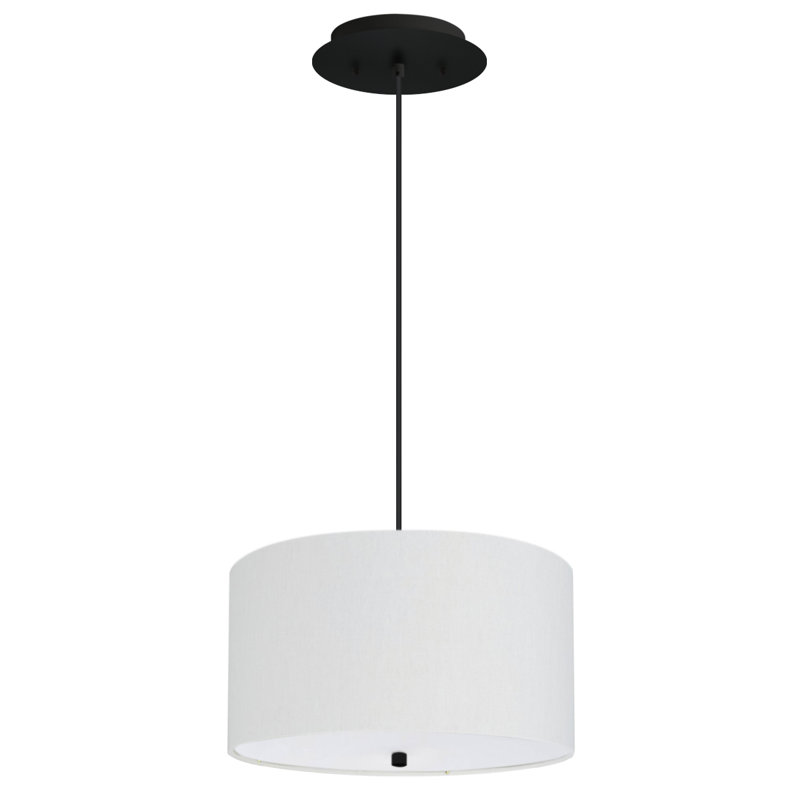 Abat-jour tambour en lin blanc avec diffuseur l 16 po avec cordon noir, H 10 po x l 18 po x P 18 po, Bleu, Noir