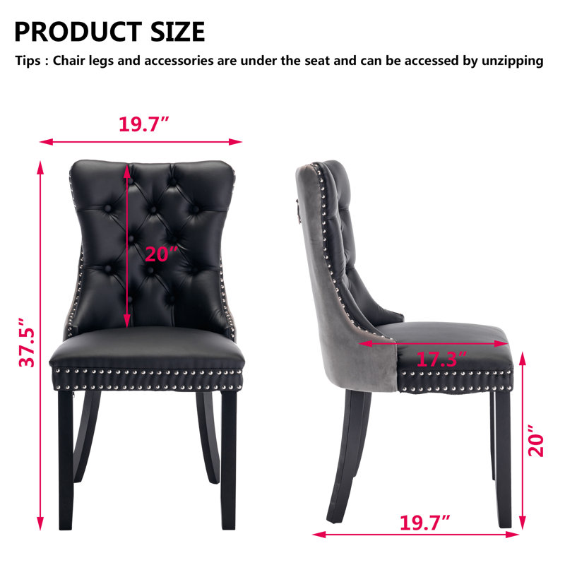 Chaise de salle à manger Kingson Modern Glam, Noir/gris, 2