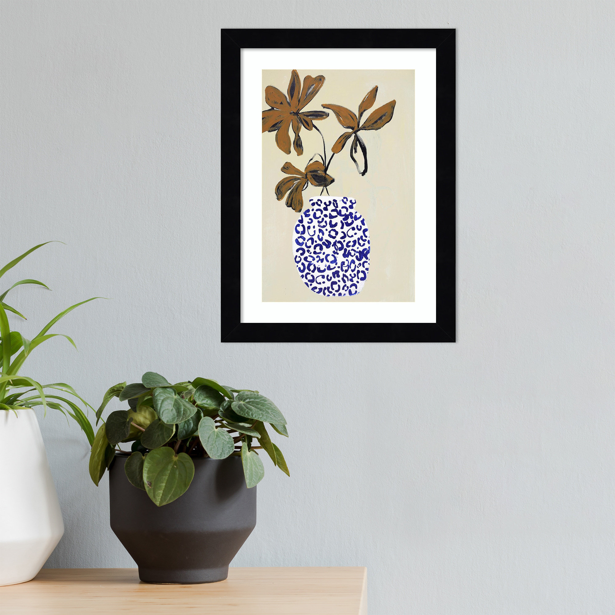 Midford Blue and Brown Floral Ambience Framed on Paper by Design Fabrikken Photograph, Black, 21" H x 16" W x 1" D