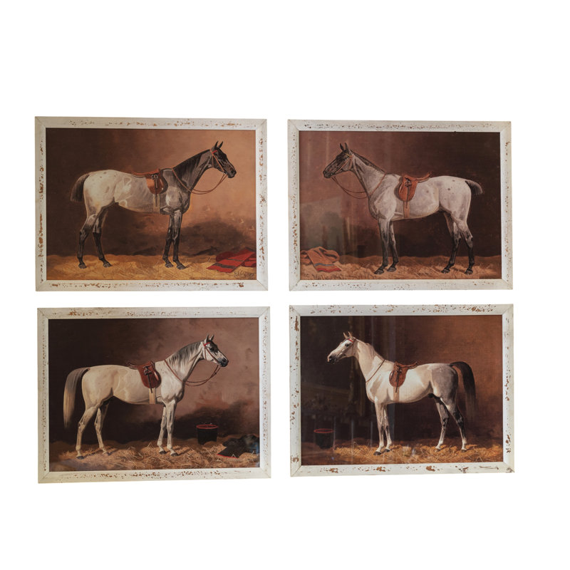Rustic Framed Thoroughbred Horse Prints – Set of 4