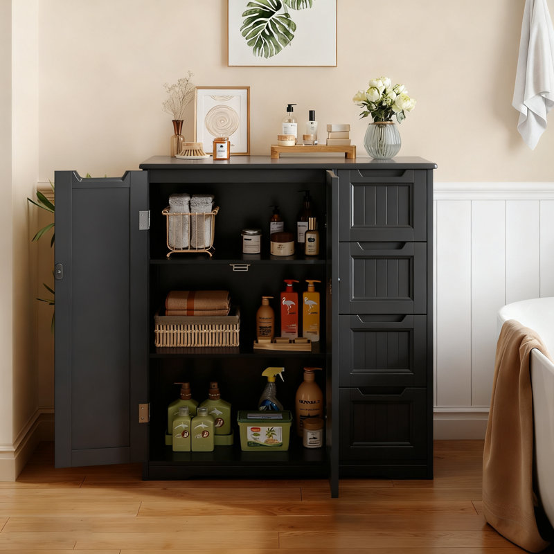 31.5''W Freestanding Bathroom Storage Cabinet with 4 Drawers, Matte Black