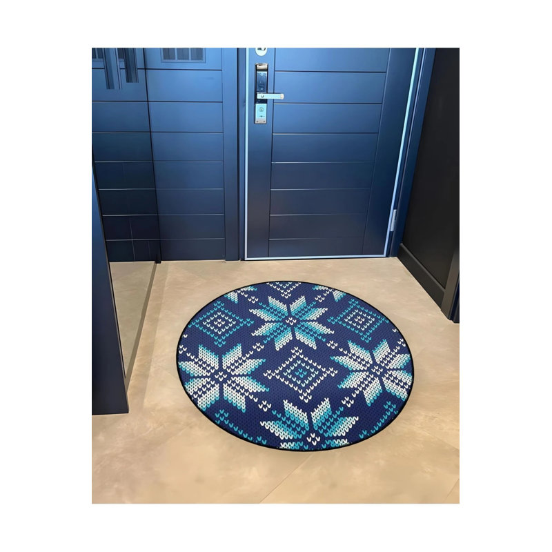 Embroidery-Looking Blue And White Floral Detailed Woven Base Modern Decorative Carpet, Round 2'8"