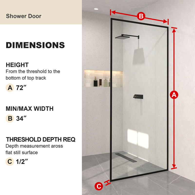 Hilma 34 In. W X 72 In. H Fixed Framed Shower Door In Matte Black Finish With Clear Glass