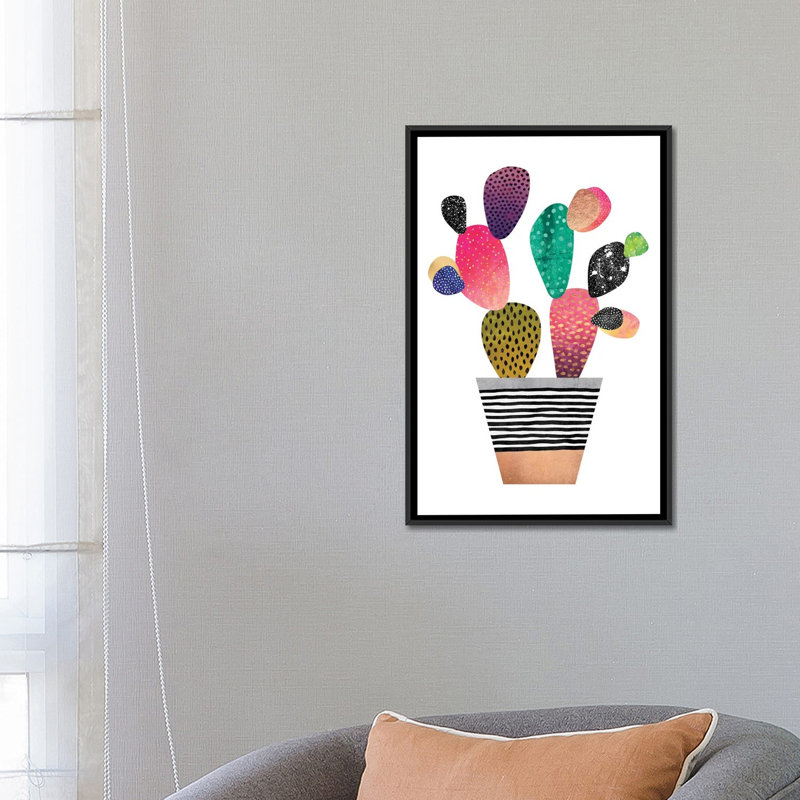 « happy cactus », impression sur toile tendue, H 60 po x l 40po x P 1,5 po, Toile avec cadre noir, Pas de tapis