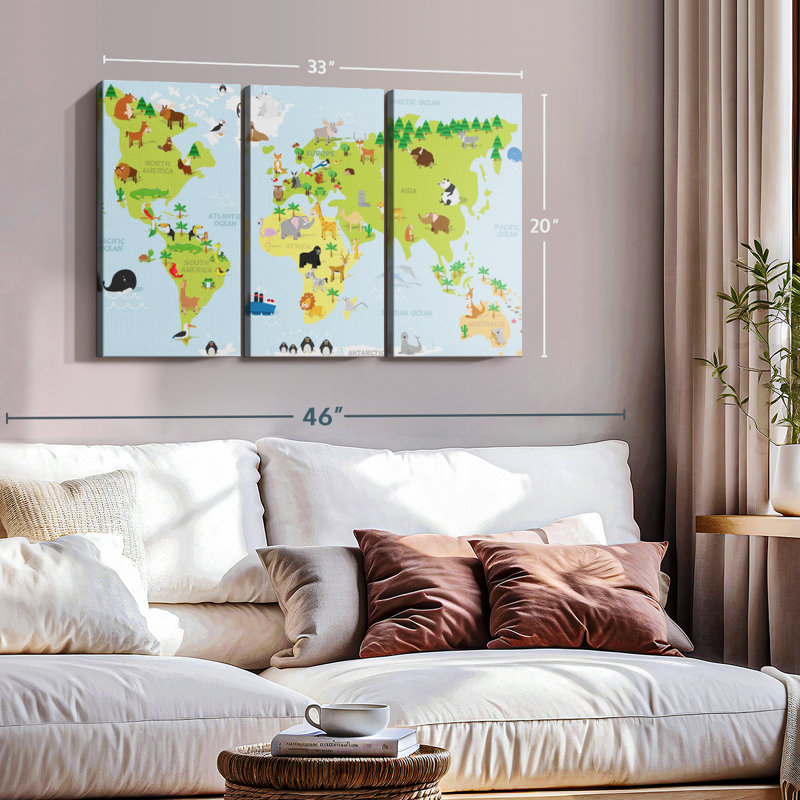 «World Map For Kids» sur, H 20 po x l 33 po x P 1,25 po
