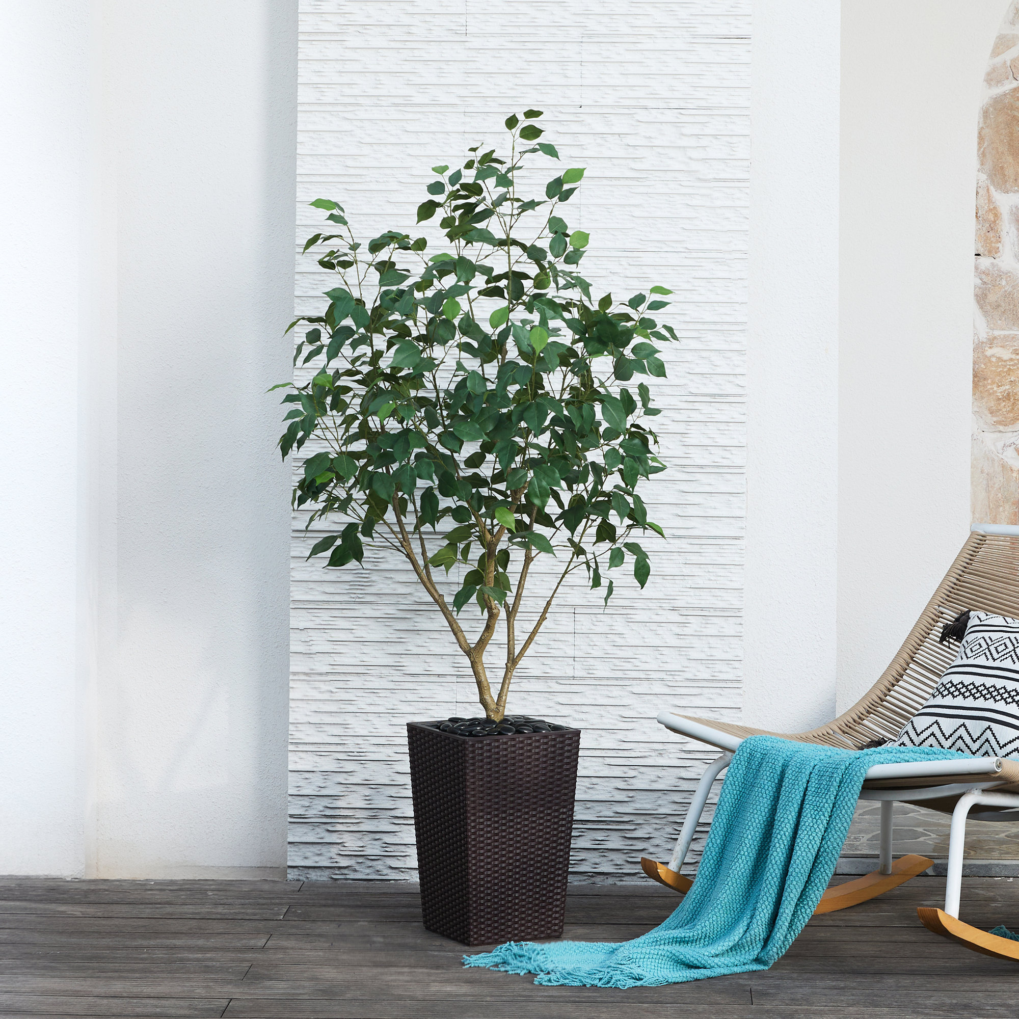 George Artificial Ficus Tree, UV Protected Faux Greenery with Huge Decorative Base for Indoor Outdoor, Brown