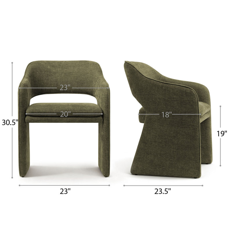 19" Seat Height Upholstered Fabric Dining Armchair, Olive Green