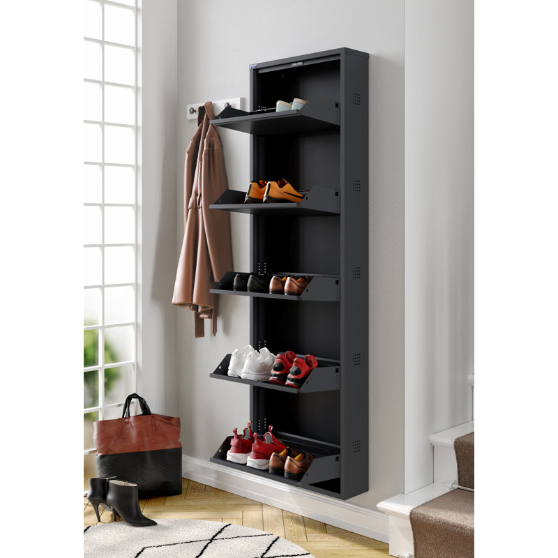 Antibacterial 5 Tier Metal Shoe Cabinet Side Holes, Dark Gray