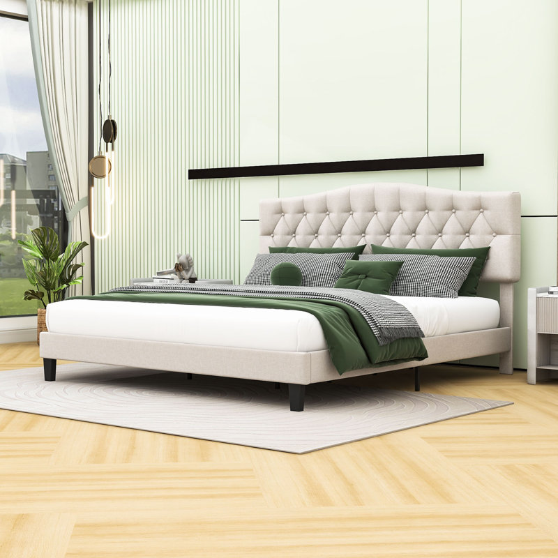 Tufted Upholstered Low Profile Platform Bed, King