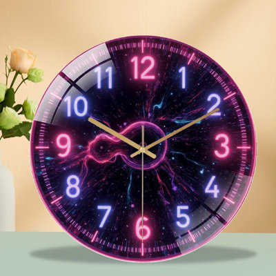 Unique Neon Wall Clock for Modern Home Decor Art - 12'' Modern Glass Wall Clock