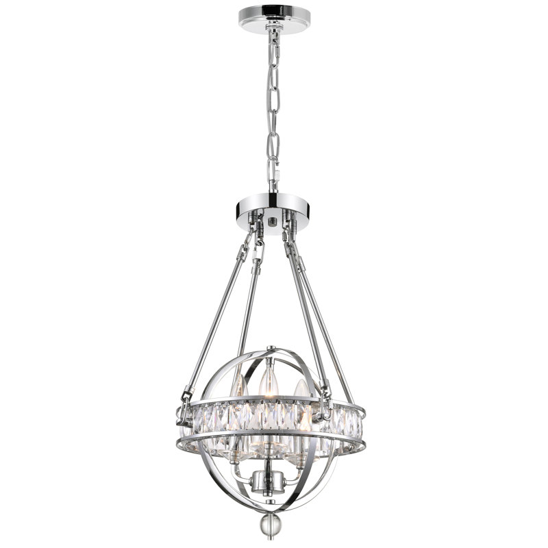 Mini-lustre moderne 12 po en chrome pour chambre à coucher, salle de bain, vestibule - compatible avec 3 lumières DEL avec culot E12