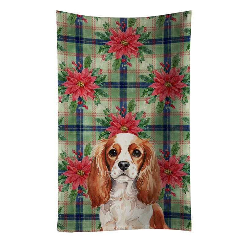 Blenheim English Toy Spaniel Christmas PoinsettIas Kitchen Towel, Blenheim English Toy Spaniel