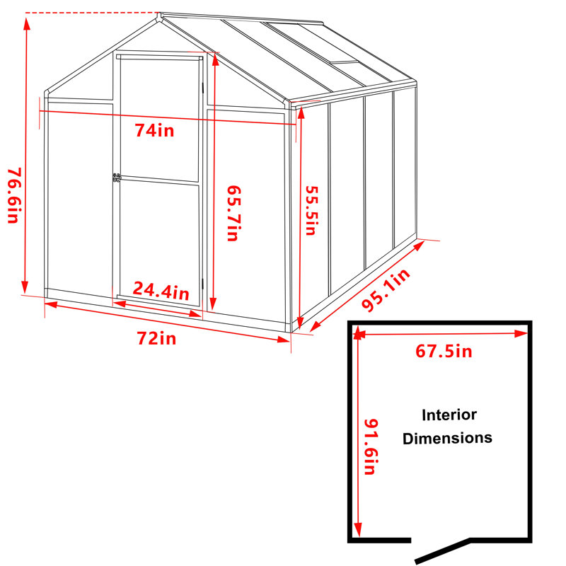 Greenhouse Multiple Sizes, Silver, 6' W X 8' D