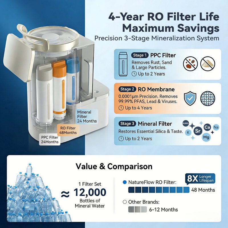 Système de minéralisation à eau froide et tempérée par osmose inversée Natureflow Y6 Pro certifié par la FDA / NSF / UL