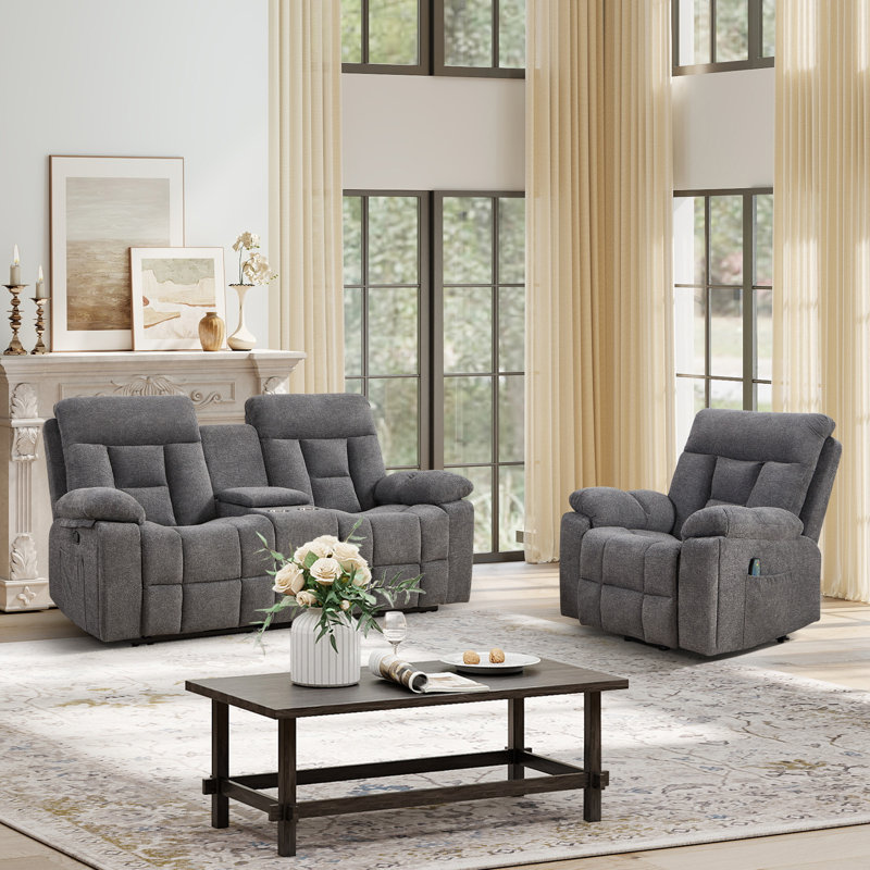 Ensemble de salon inclinable 2 pièces en microfibre avec surdimensionné fauteuil releveur et causeuse manuelle