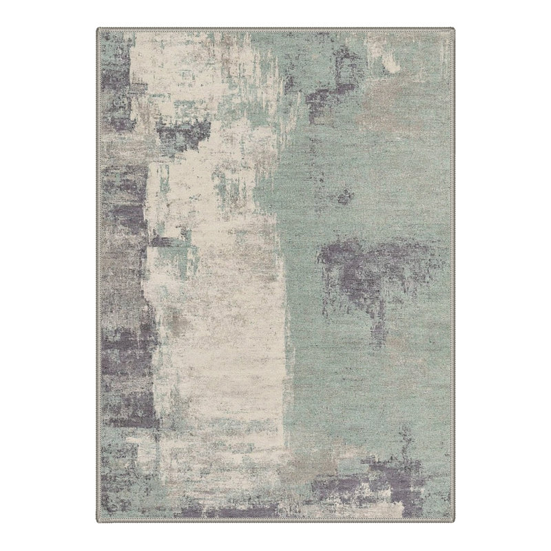 Tapis bleu sarcelle / ivoire Atkins, Rectangle 5' x 7'