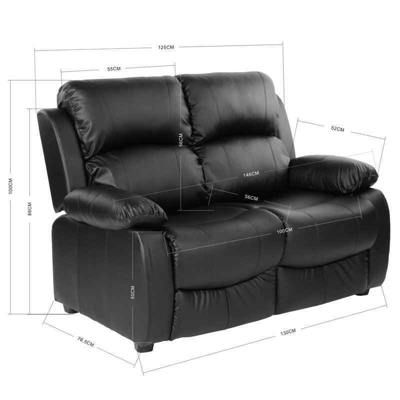 Hedgcock 2 Seater Faux Leather Loveseat, Black
