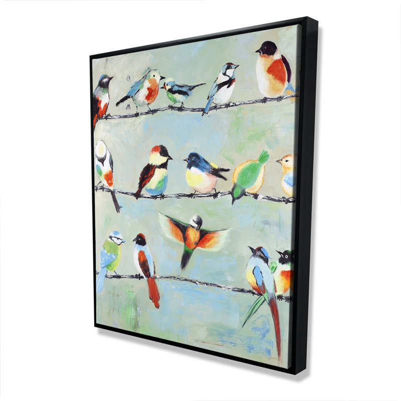 Petits toiles d'oiseaux colorés abstraits - décor encadré orange