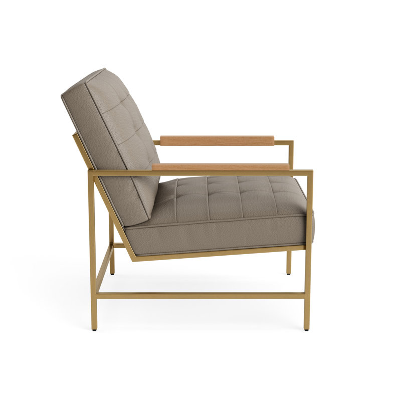 Major Leather Arm Chair, Natural, Greenwich Performance Leather - Pewter, Brushed Brass