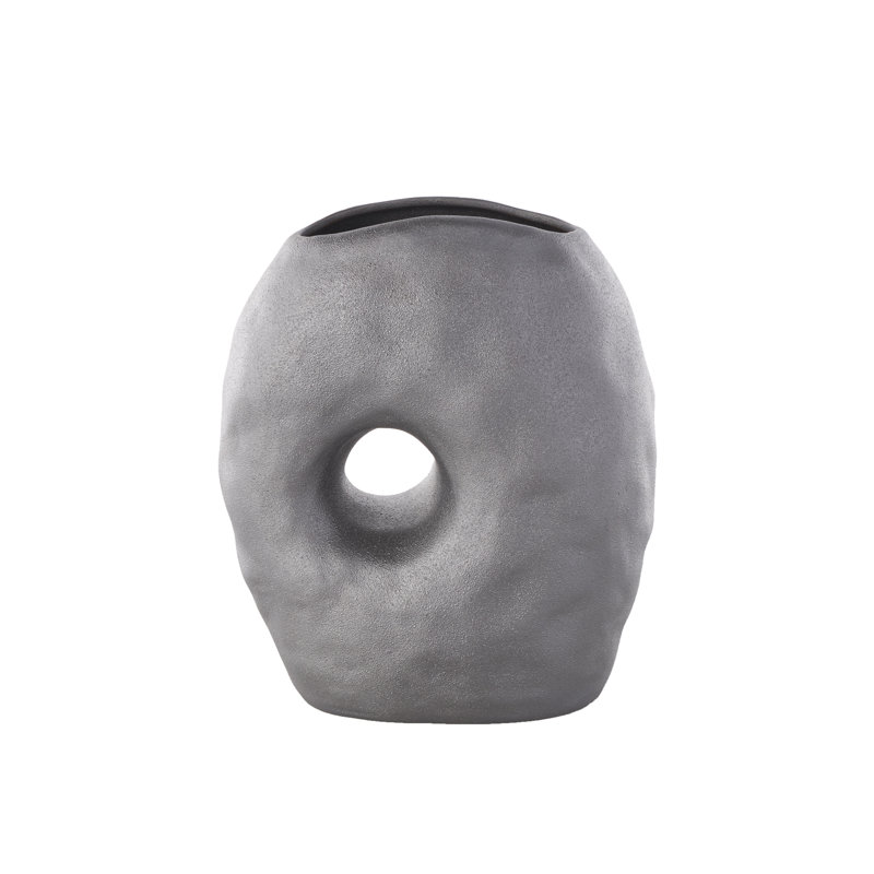 Hermeline Ceramic Wavy Donut Abstract Decorative Gray Vase with Cutout Center