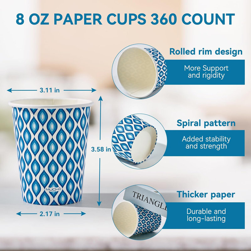 300 Count Paper Cups 8 oz Disposable Drinking Cups