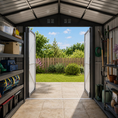 Remise de rangement extérieure en métal l 12 pi x P 18 pi avec 2 fenêtres et portes doubles