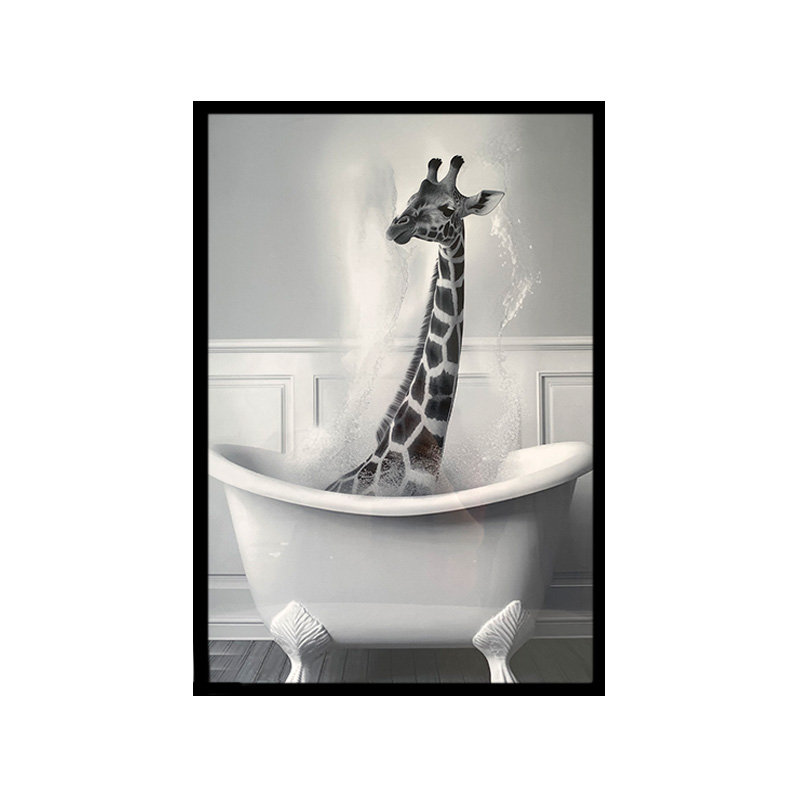 Girafe dans le bain, art encadré