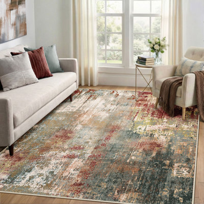 Modern Abstract Printed Area Rug Non-Slip Machine Washable Low Pile for Living Room Bedroom