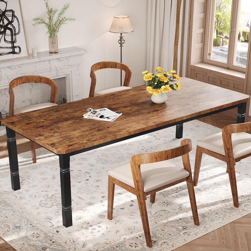 Large Dining Table, Wooden Kitchen Table with Heavy Duty Metal Frame, Black, Brown, 29.5" H x 70.8" W x 35.4" D