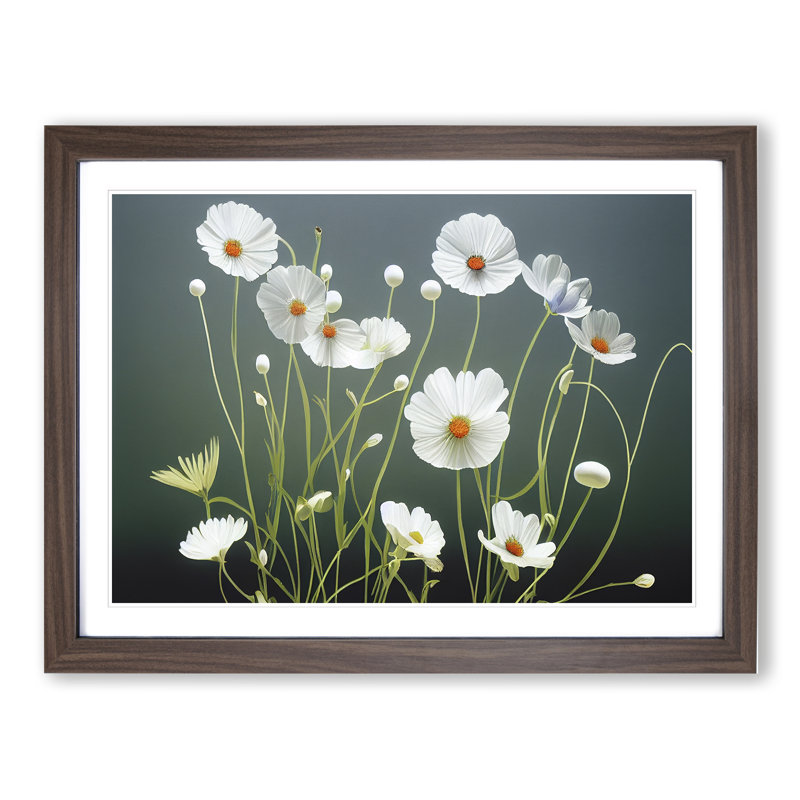 Pretty Wildflowers Floral - Single Picture Frame Painting, 25cm H x 34cm W x 2cm D, Walnut